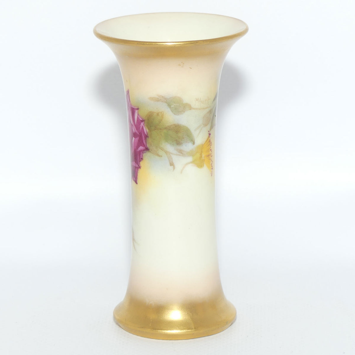 Royal Worcester hand painted roses small trumpet vase | Hunt |