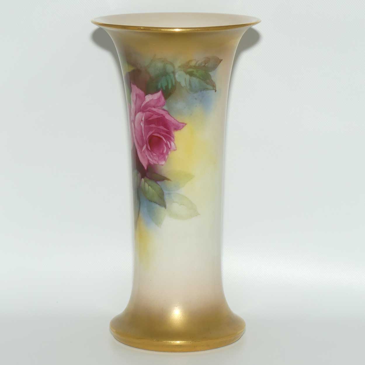 Royal Worcester hand painted Roses very tall G923 trumpet vase (Hunt)