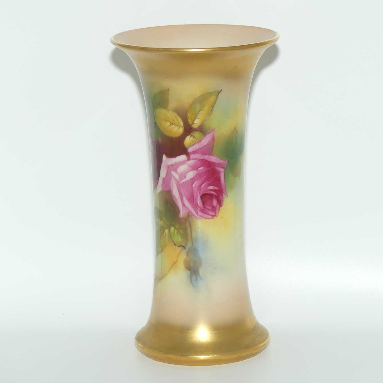 Royal Worcester hand painted roses tall trumpet vase (Hunt)