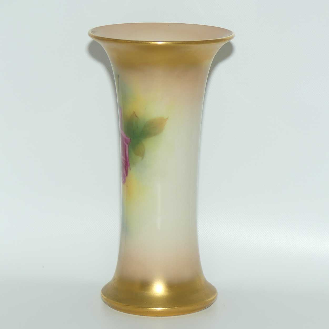 Royal Worcester hand painted roses tall trumpet vase (Hunt)