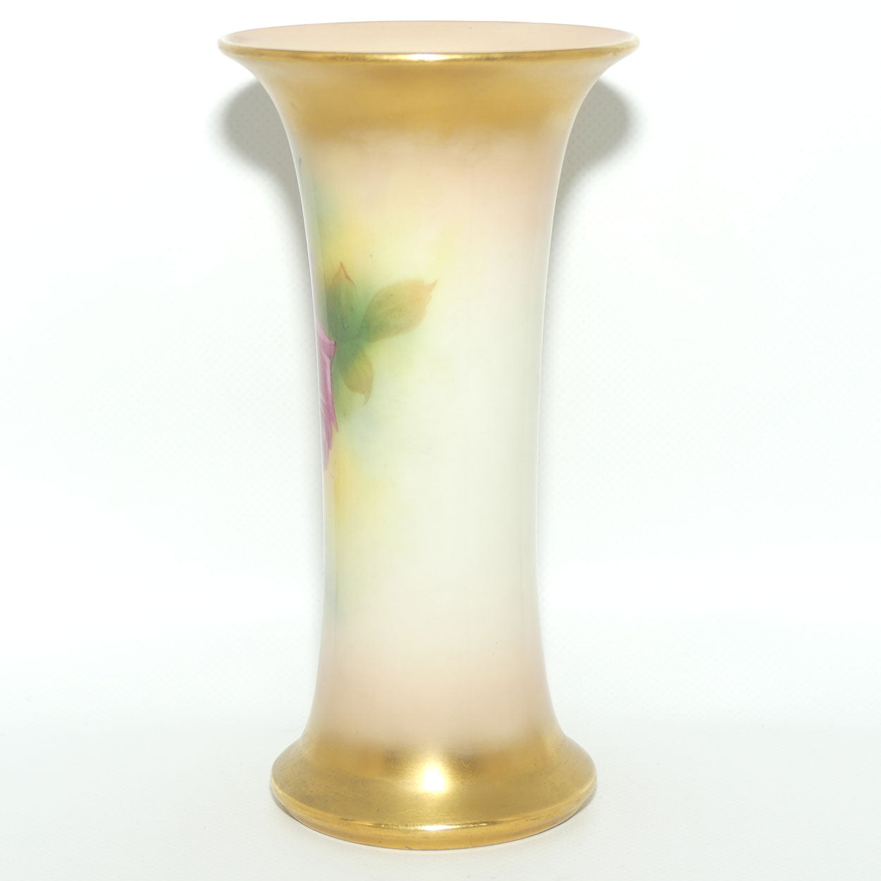 Royal Worcester hand painted roses tall trumpet vase (Hunt)