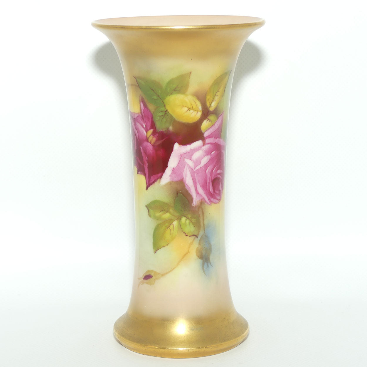 Royal Worcester hand painted roses tall trumpet vase (Hunt)