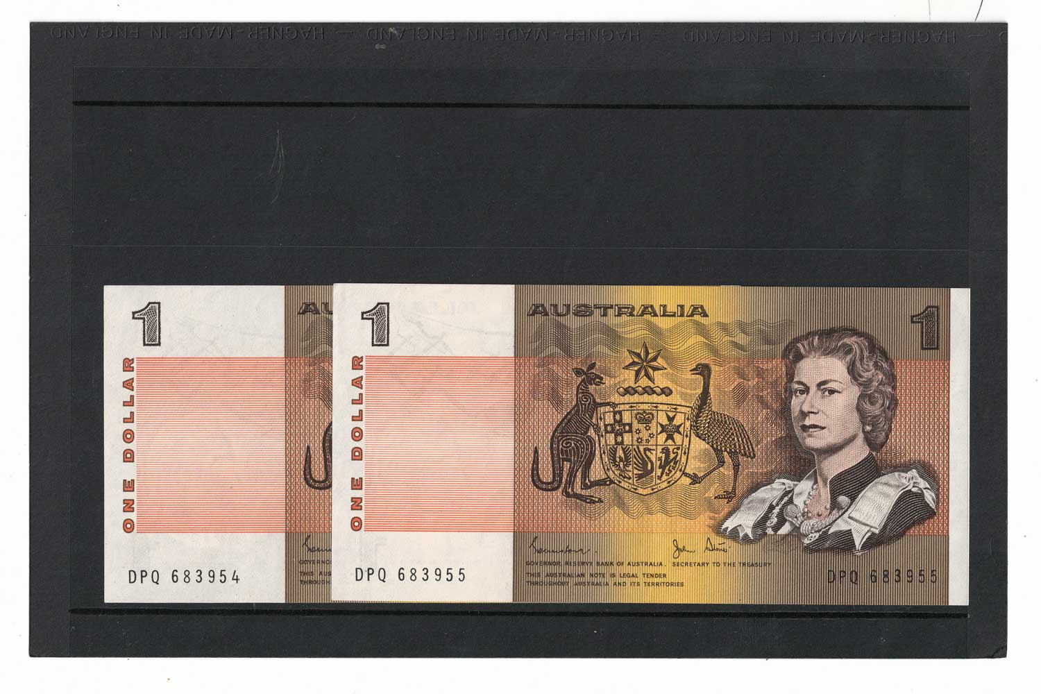 R78 Australia 1982 2 consecutive UNC $1 Banknote Johnston Stone