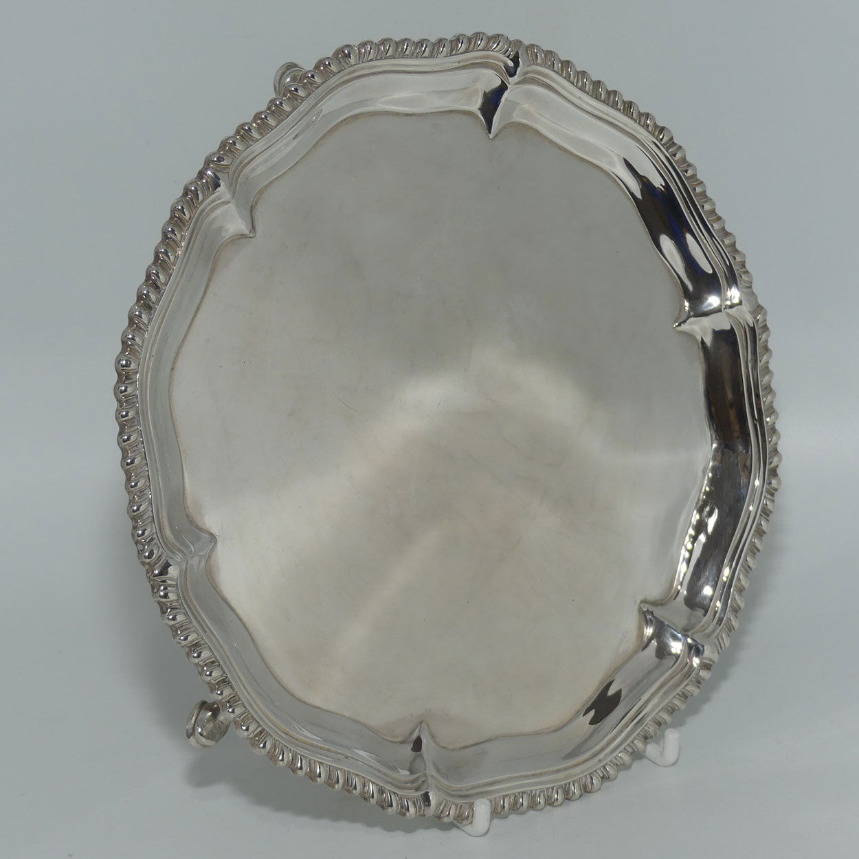early Geo III Sterling Silver gadrooned border waiter | London 1766 | Ebeneezer Coker