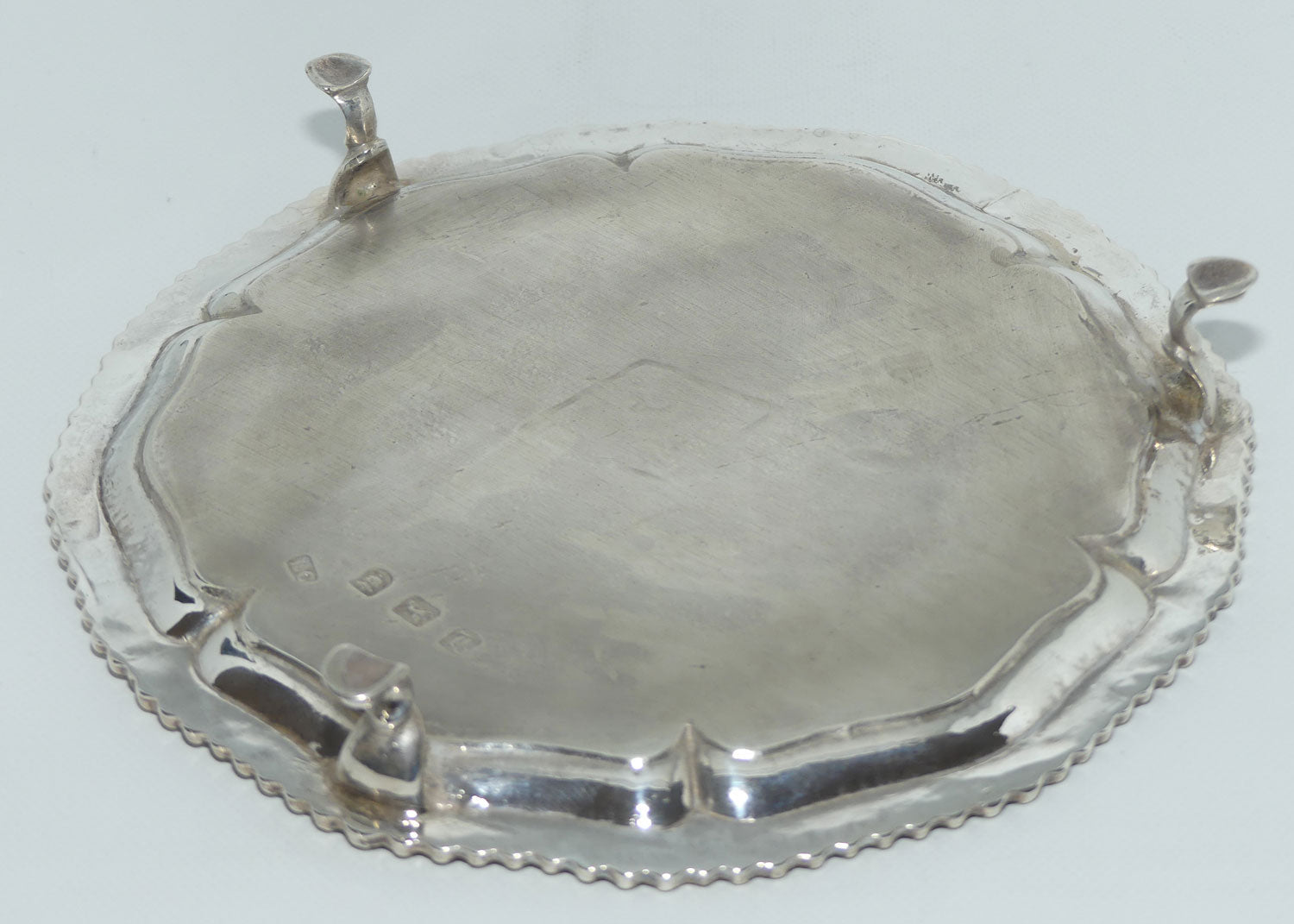 early Geo III Sterling Silver gadrooned border waiter | London 1766 | Ebeneezer Coker