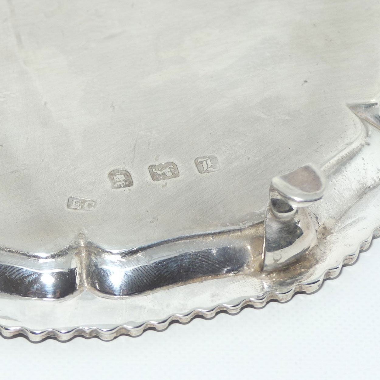 early Geo III Sterling Silver gadrooned border waiter | London 1766 | Ebeneezer Coker