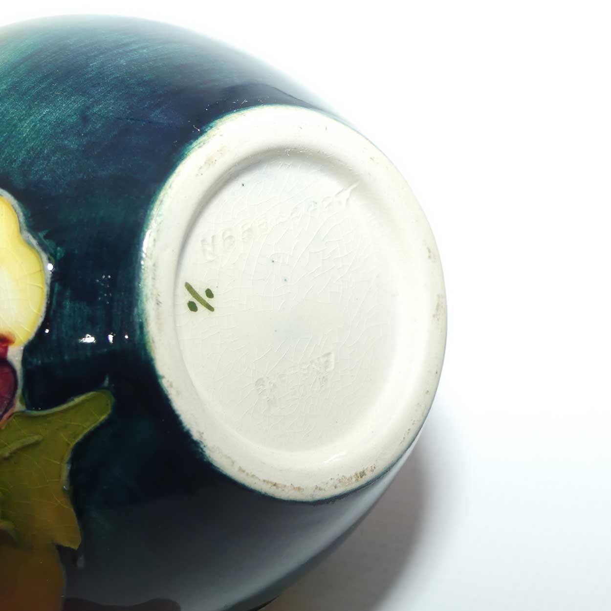 Walter Moorcroft Hibiscus on Green Ground vase | miniature round shape