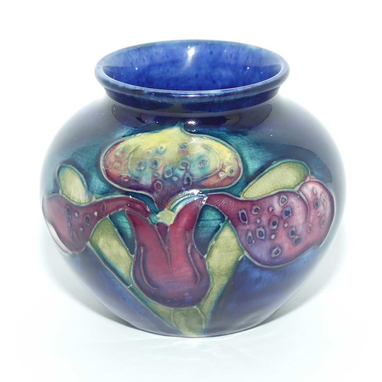 Walter Moorcroft Orchid on Blue Ground vase | miniature round shape