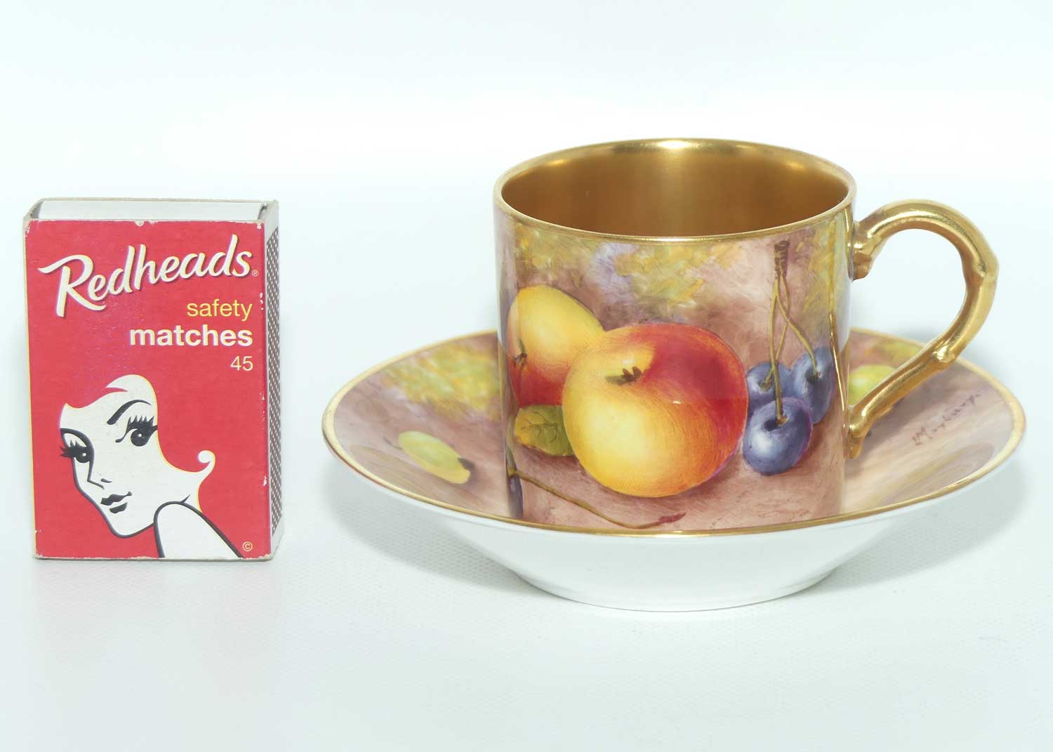 Royal Worcester hand painted Fruit coffee can duo | Maybury