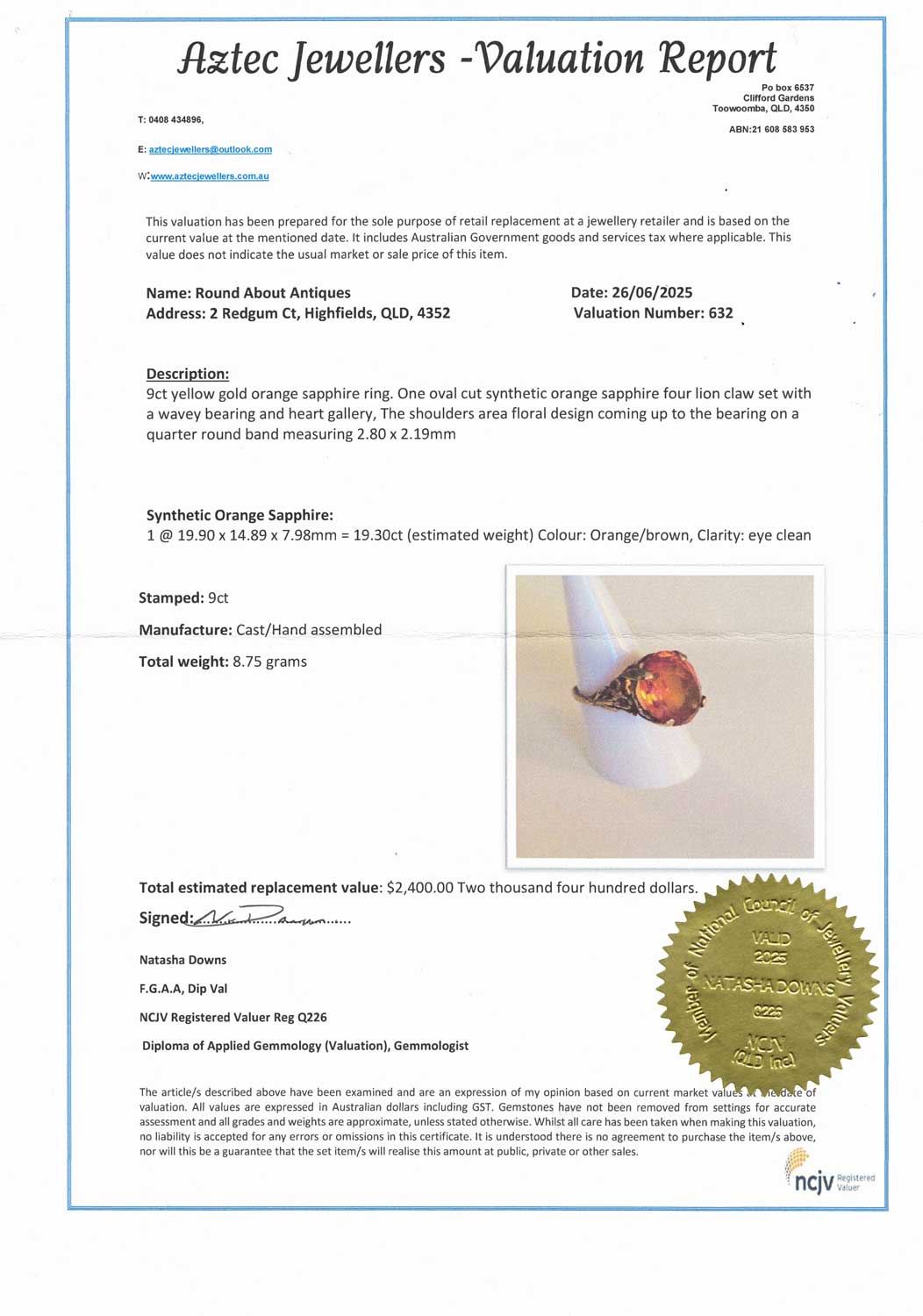 9ct Yellow Gold Orange Sapphire Dress ring