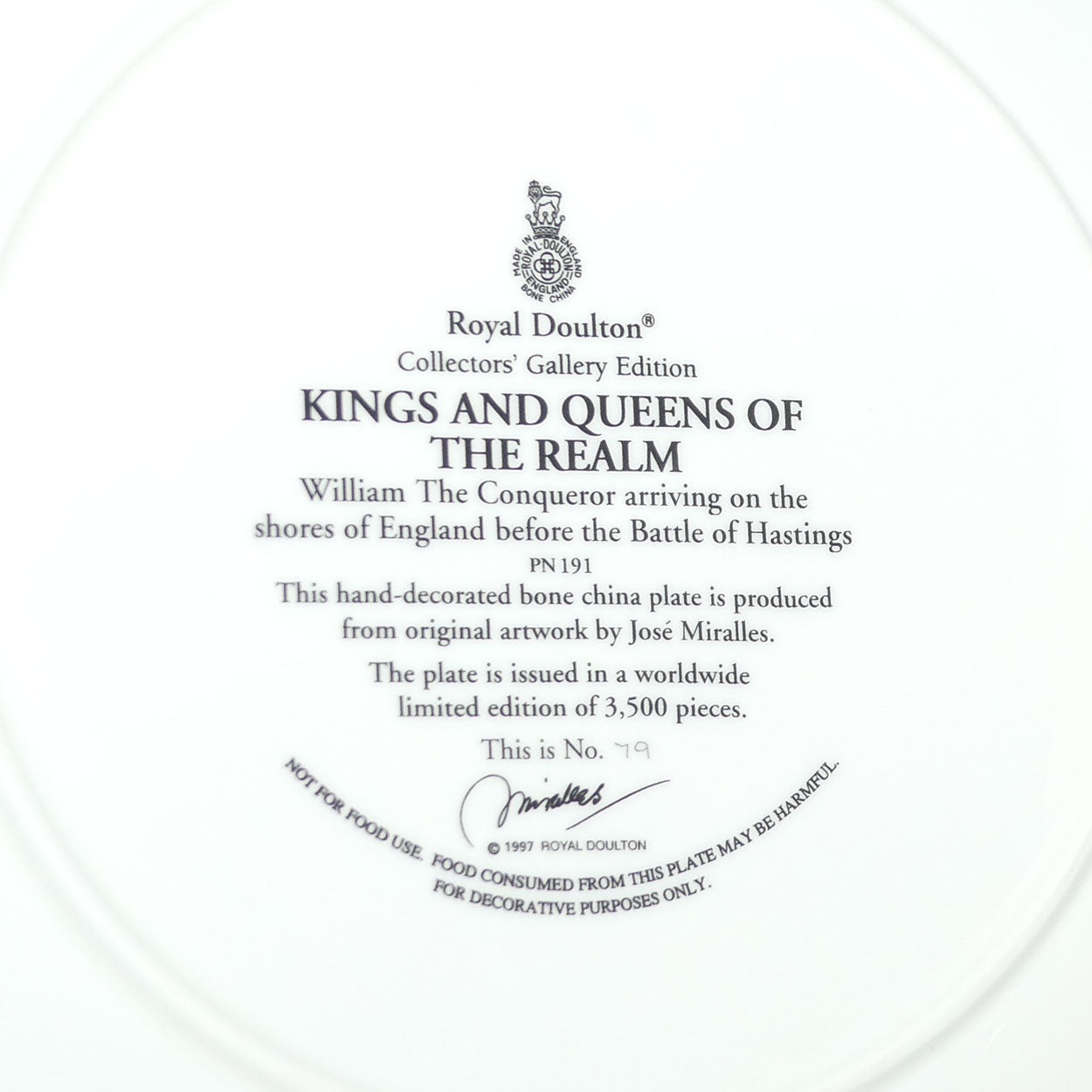 Royal Doulton Kings and Queens of the Realm PN191 plate | William the Conqueror | LE79