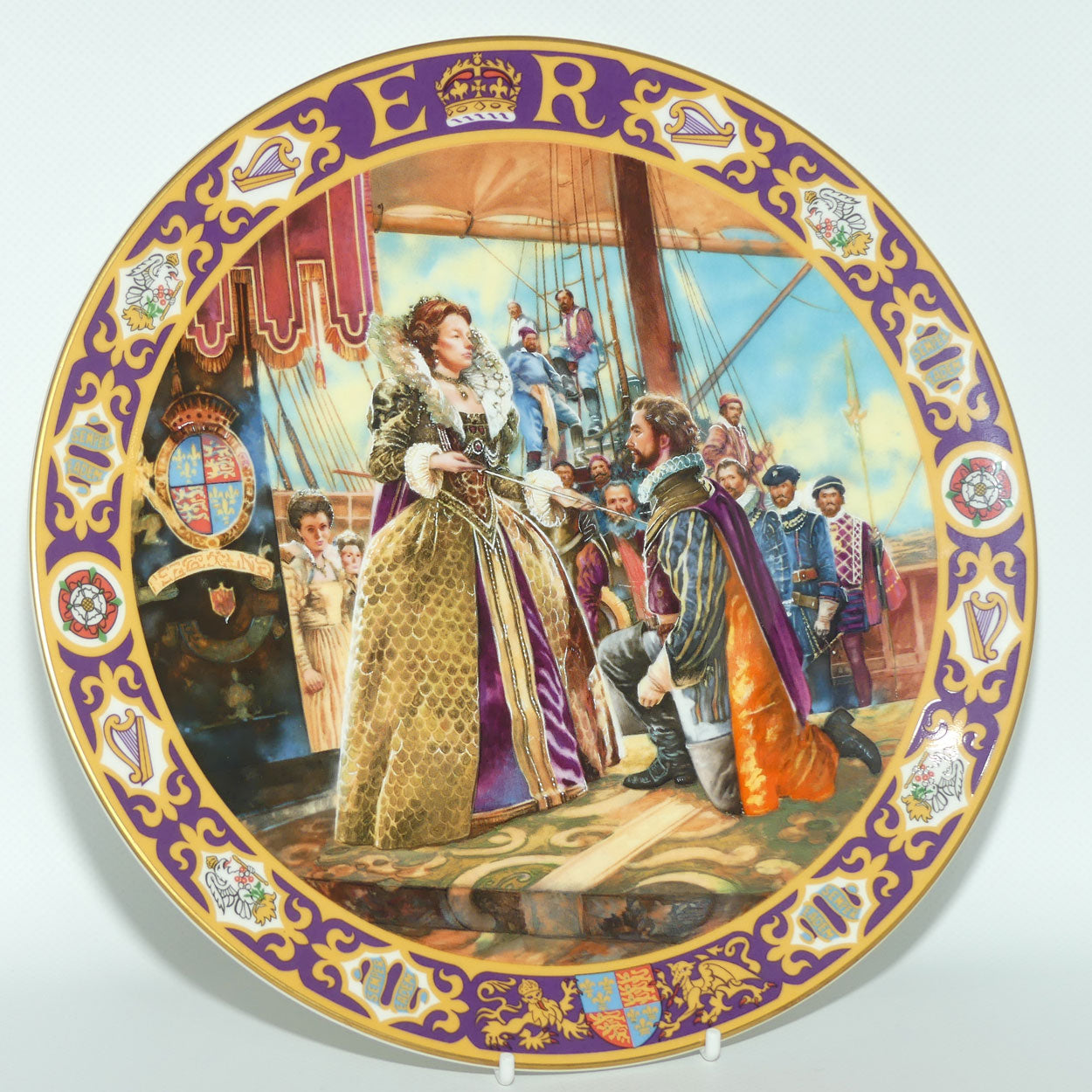 Royal Doulton Kings and Queens of the Realm PN1 plate | Queen Elizabeth I knighting Sir Francis Drake | LE2413