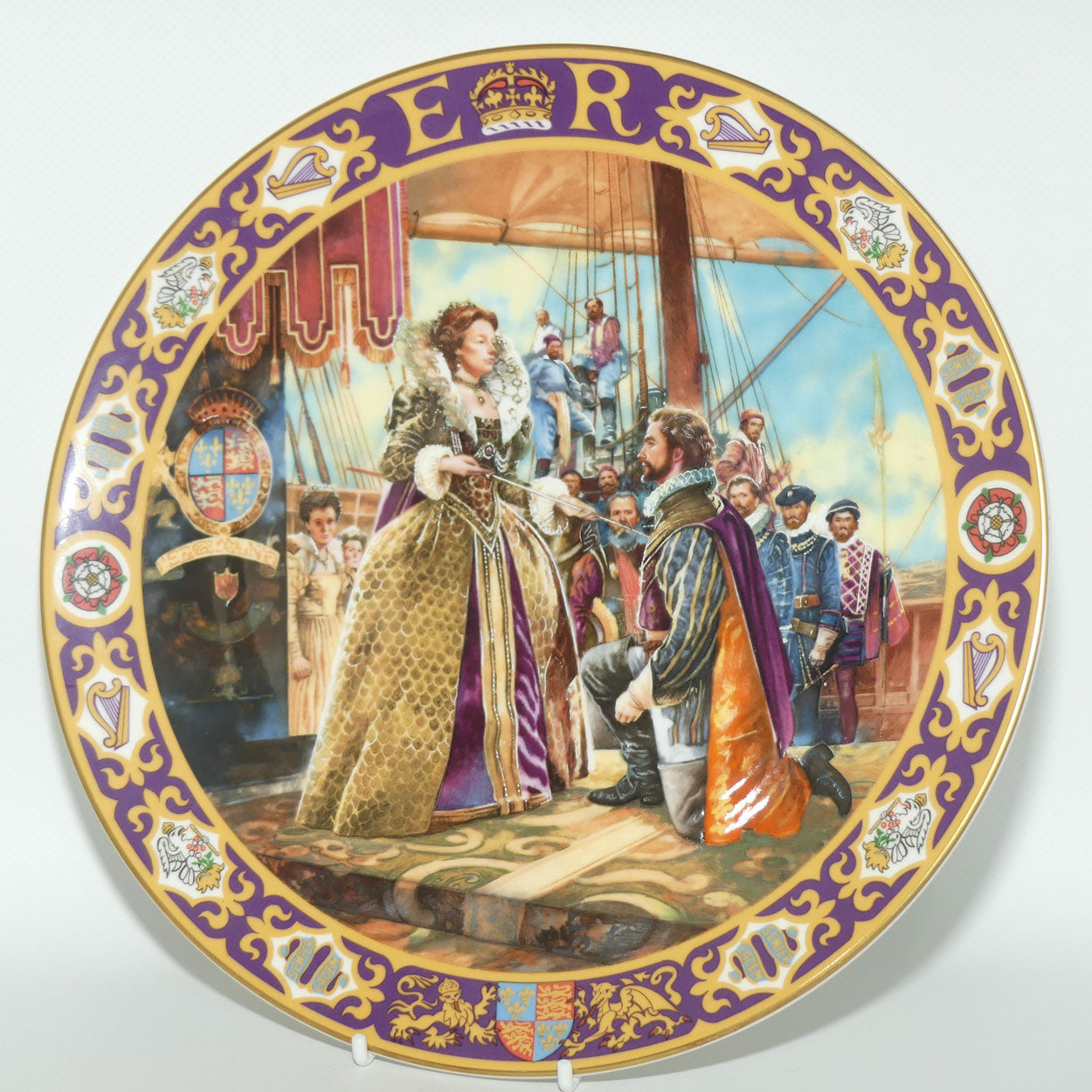Royal Doulton Kings and Queens of the Realm PN1 plate | Queen Elizabeth I knighting Sir Francis Drake | LE2413