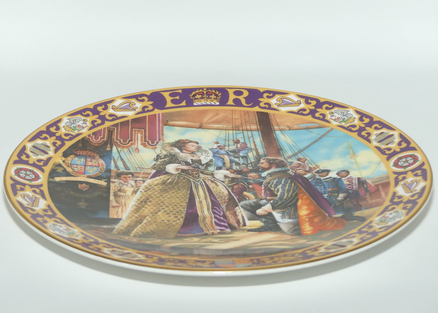 Royal Doulton Kings and Queens of the Realm PN1 plate | Queen Elizabeth I knighting Sir Francis Drake | LE2413
