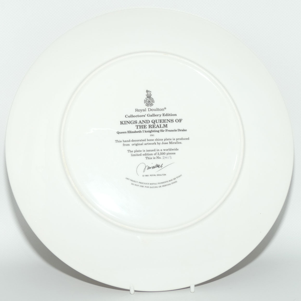 Royal Doulton Kings and Queens of the Realm PN1 plate | Queen Elizabeth I knighting Sir Francis Drake | LE2413