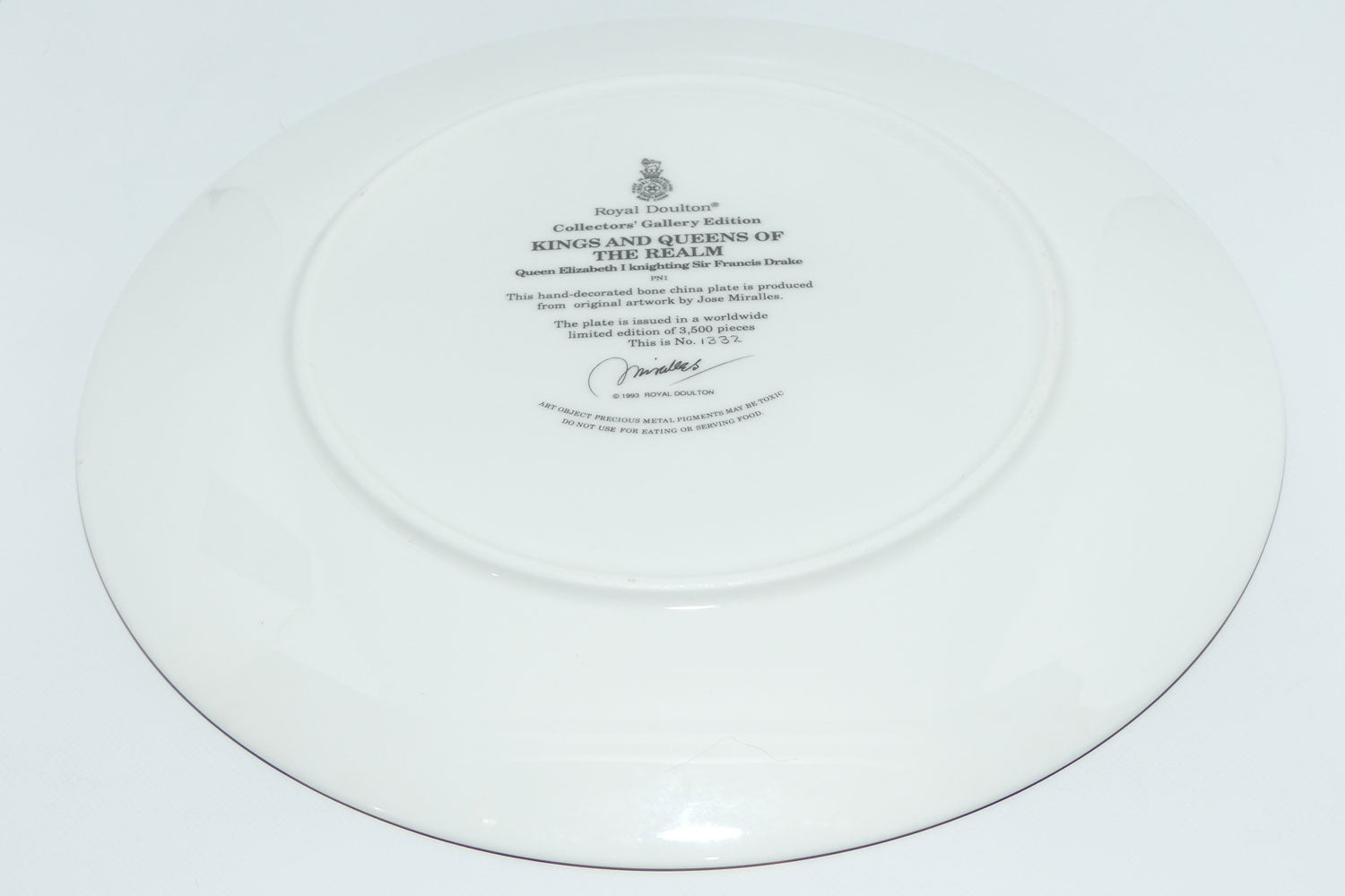 Royal Doulton Kings and Queens of the Realm PN1 plate | Queen Elizabeth I Knighting Sir Francis Drake
