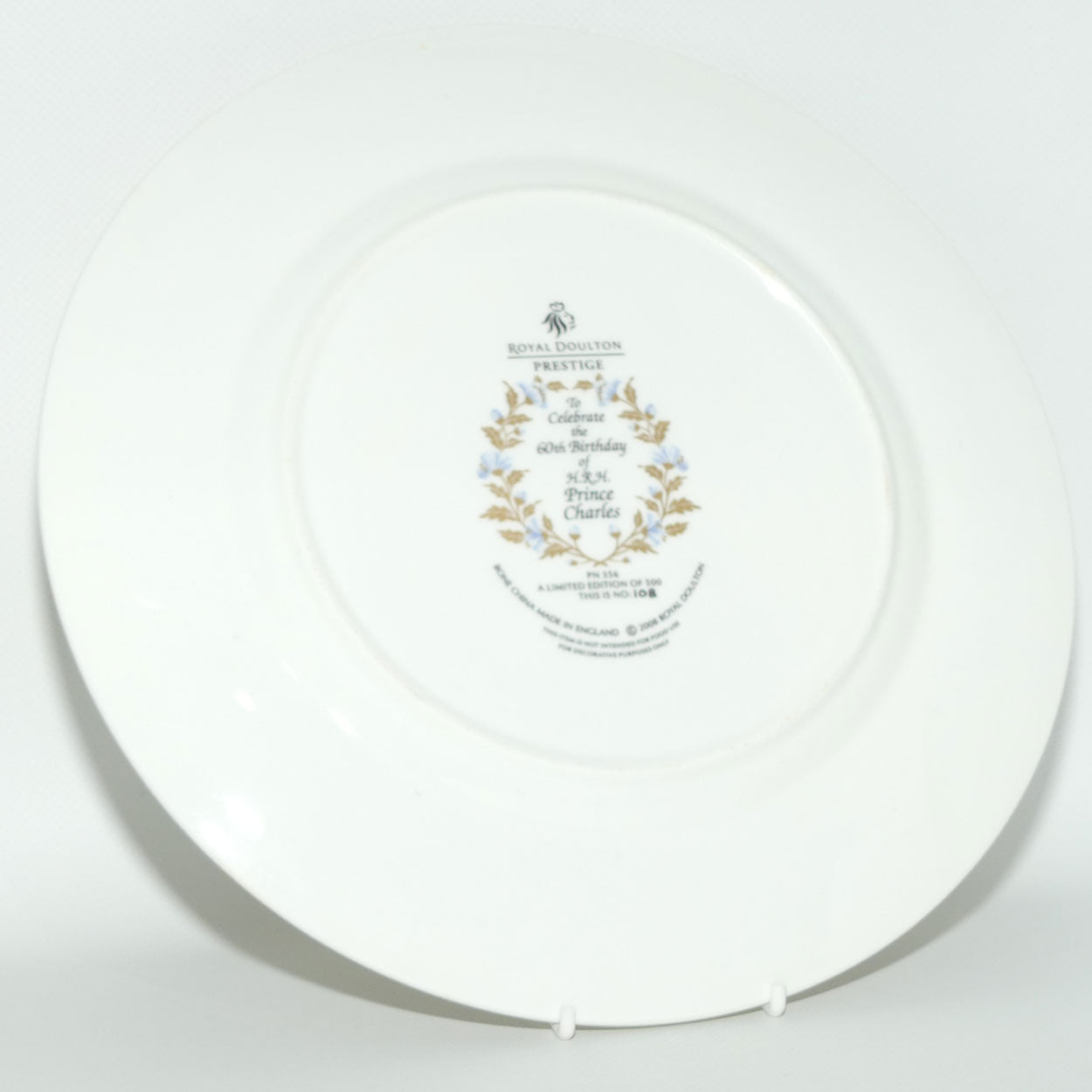 Royal Doulton Prestige plate | PN356 HRH Prince Charles 60th Birthday | LE108/500 | boxed