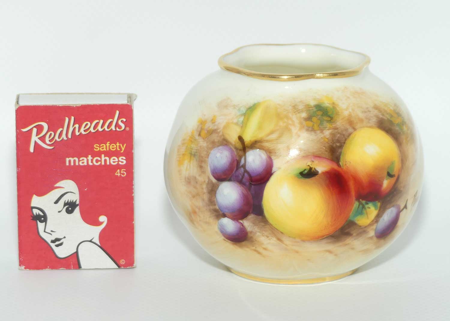 Royal Worcester hand painted fruit miniature ball vase | Shape G161 | William Roberts