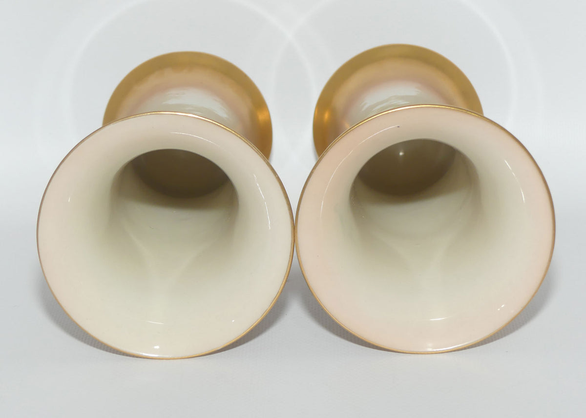 Royal Worcester hand painted pair of roses and gilt trumpet vases | Hunt