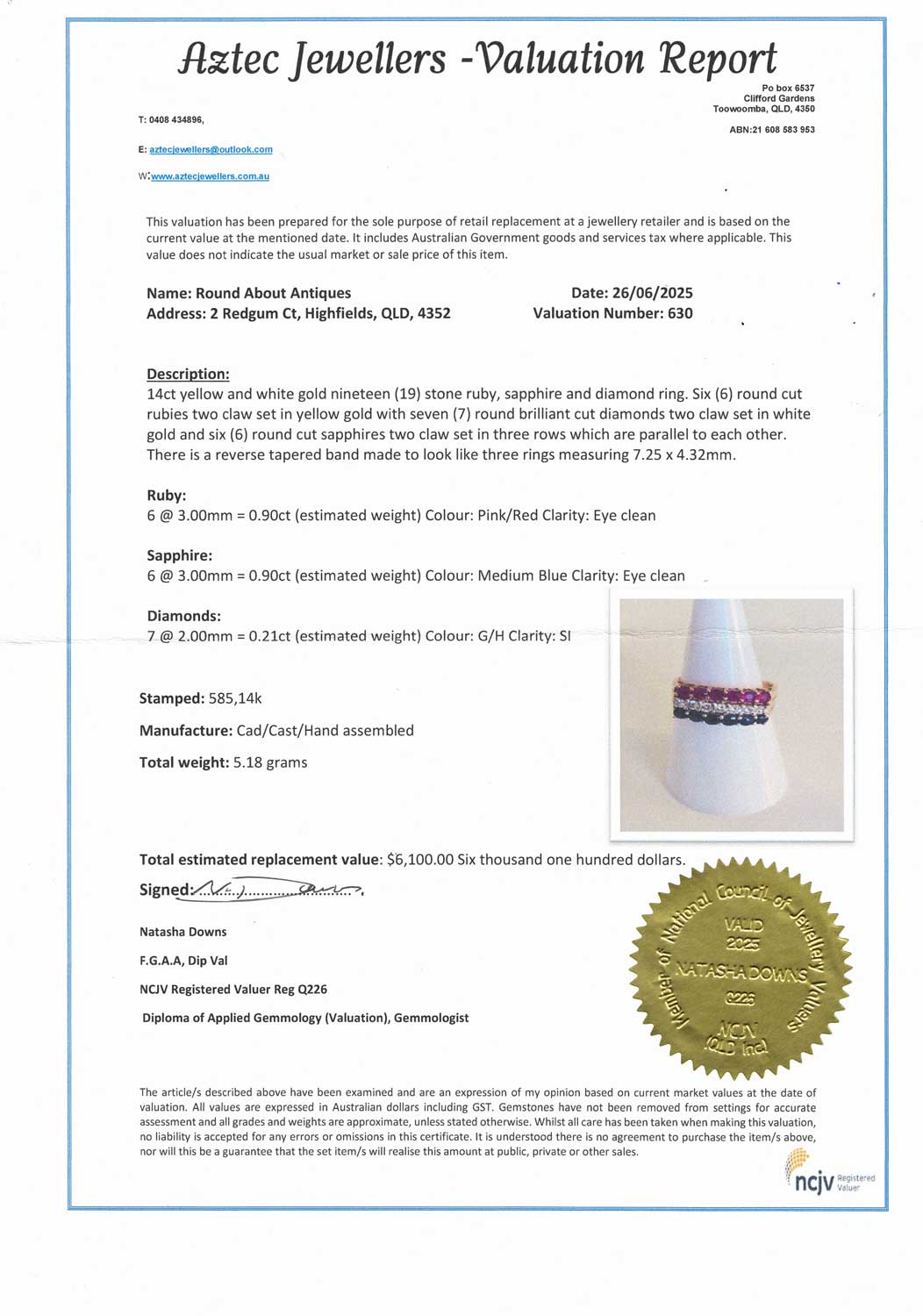 14ct Yellow and White Gold 19 stone Ruby, Sapphire, Diamond Ring