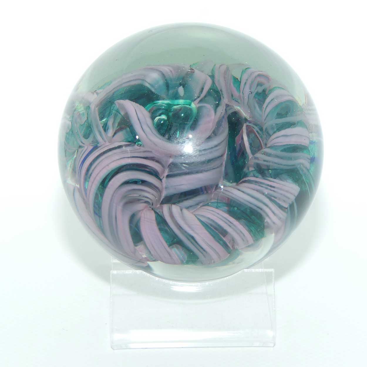 Studio Art Glass controlled bubble and swirl magnum paperweight | signed SMG 90