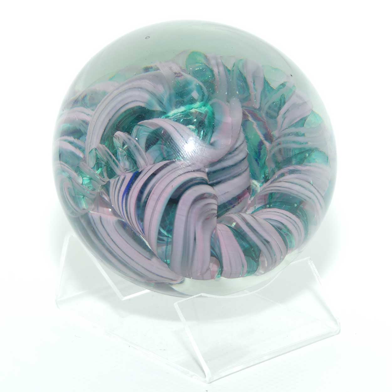 Studio Art Glass controlled bubble and swirl magnum paperweight | signed SMG 90