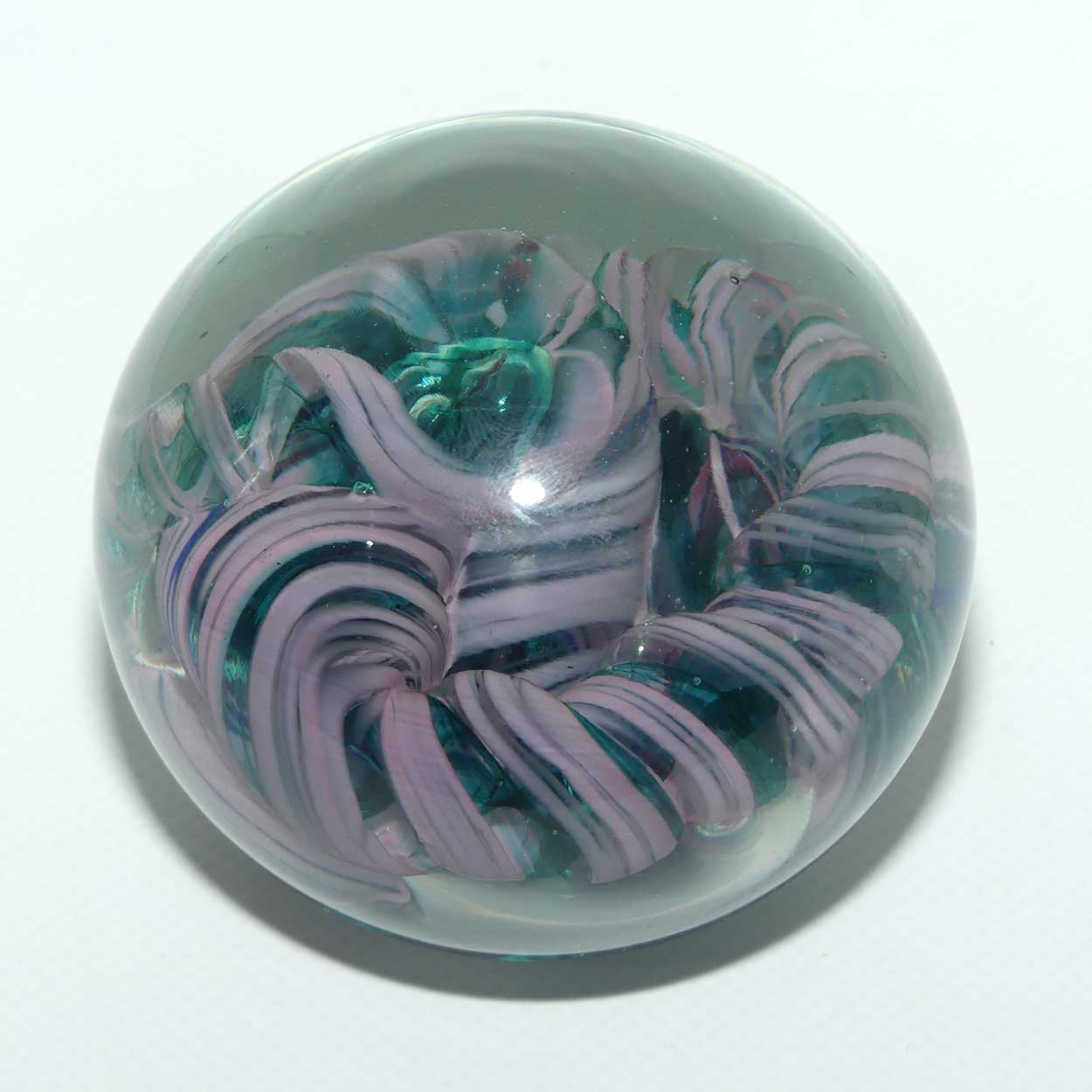 Studio Art Glass controlled bubble and swirl magnum paperweight | signed SMG 90