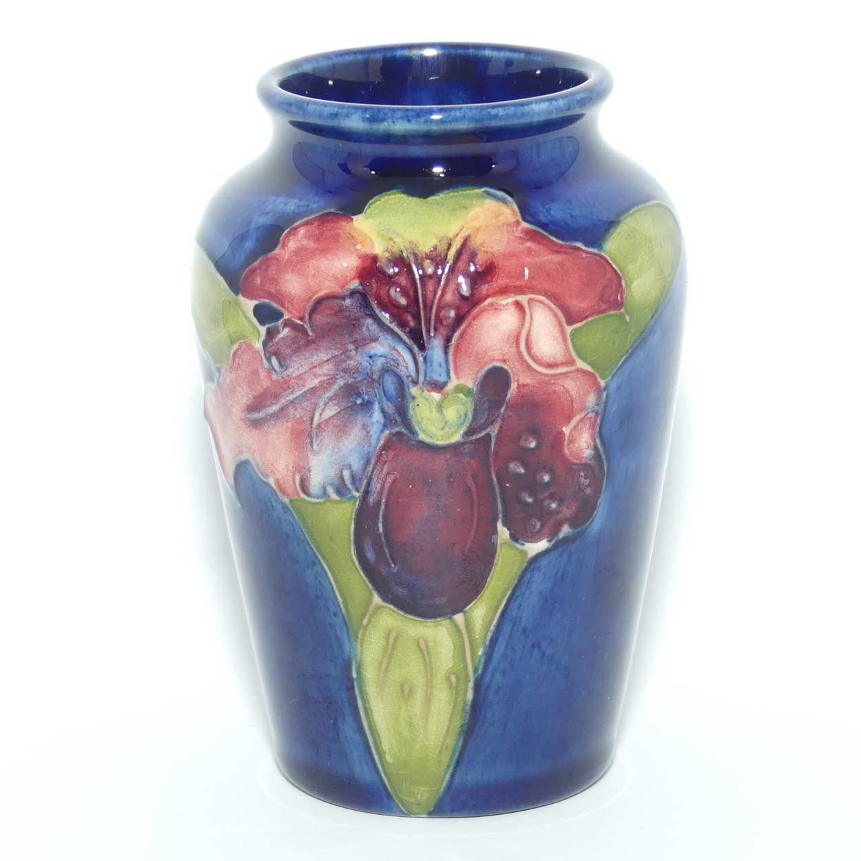 Walter Moorcroft Orchid on Blue Ground small vase | Shape 18/3