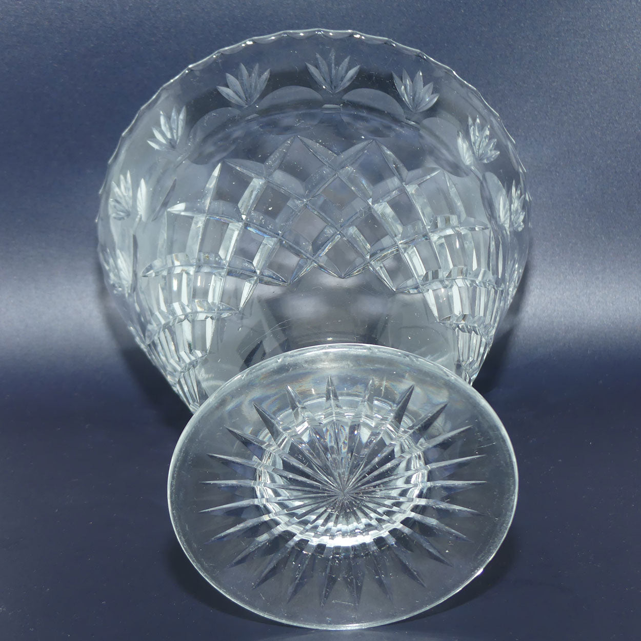 Stevens and Williams Crystal England | wide mouth diamond cut and panelled vase