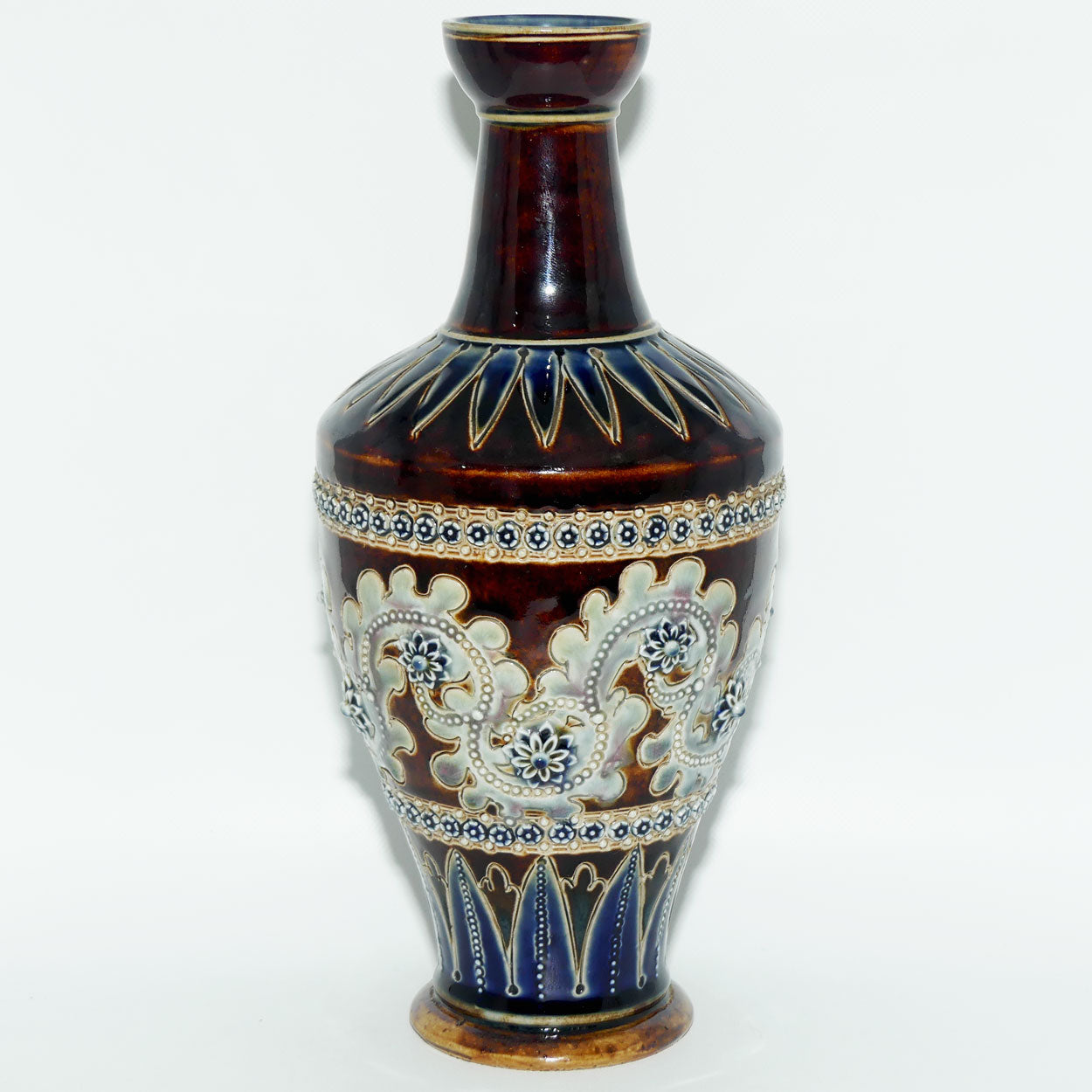 Doulton Lambeth George Tinworth Brown and Blue vase c.1876