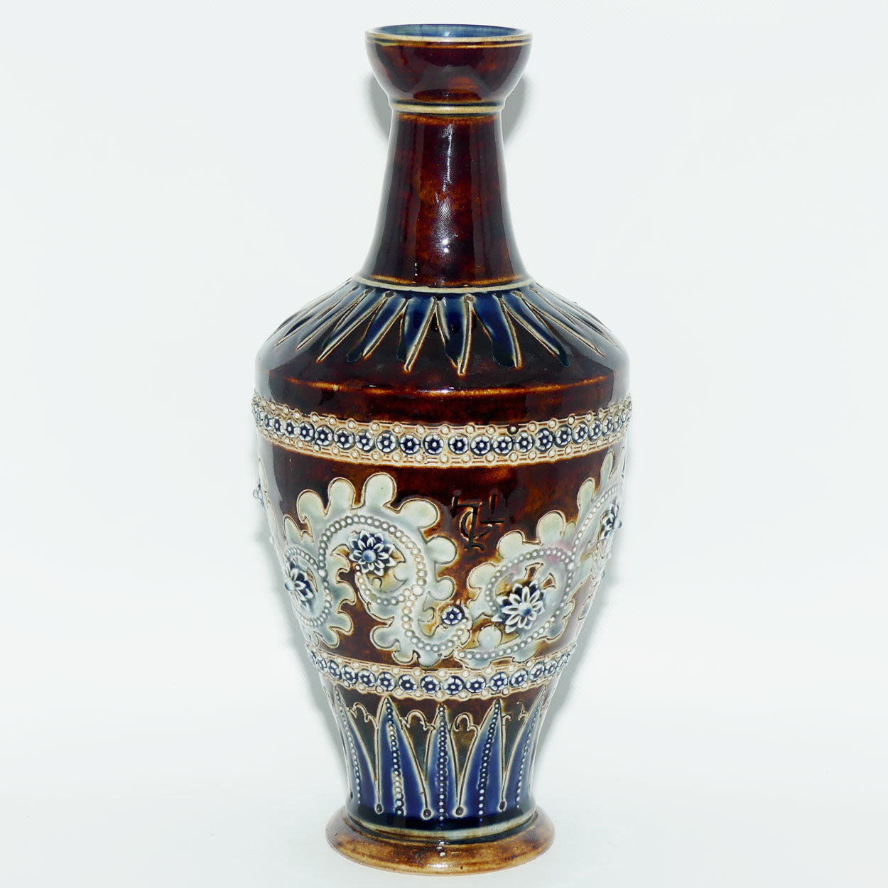 Doulton Lambeth George Tinworth Brown and Blue vase c.1876