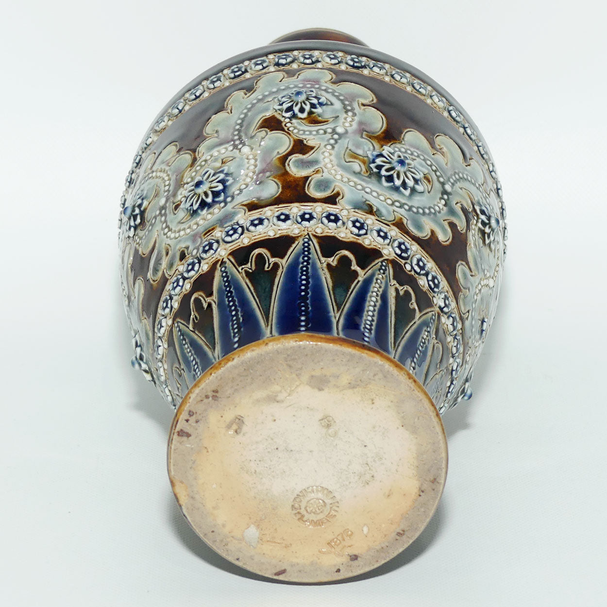 Doulton Lambeth George Tinworth Brown and Blue vase c.1876