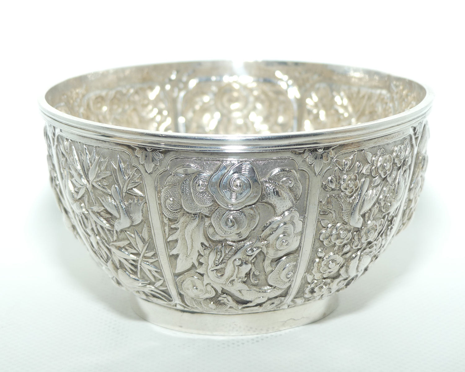 Chinese Export Silver bowl | Early 20th Century | Superbly Decorated with 8 panels | Wang Hing and Co | 200g