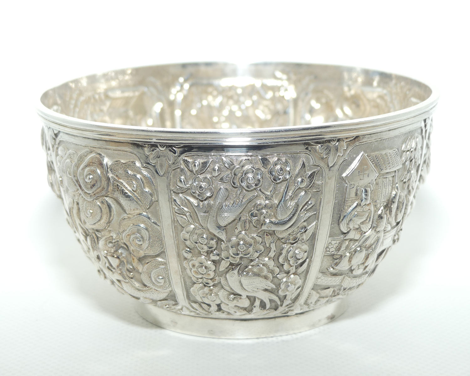 Chinese Export Silver bowl | Early 20th Century | Superbly Decorated with 8 panels | Wang Hing and Co | 200g