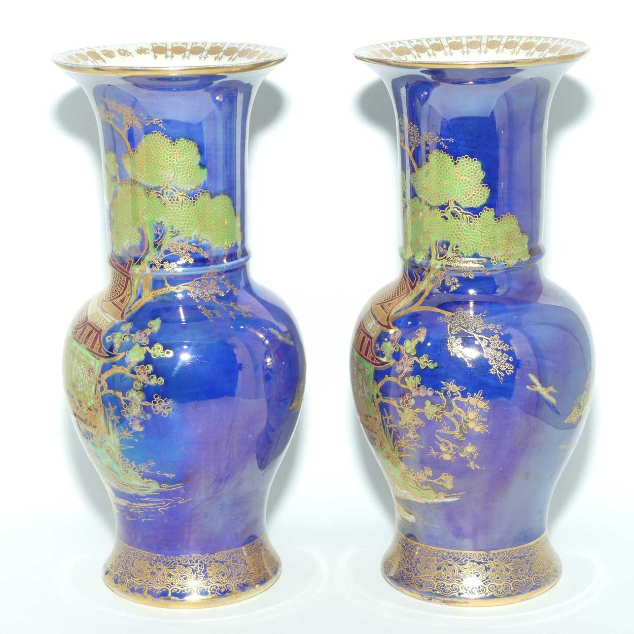 W & R Carlton Ware New Mikado pattern pair of vases on Blue Lustre Ground | 2814