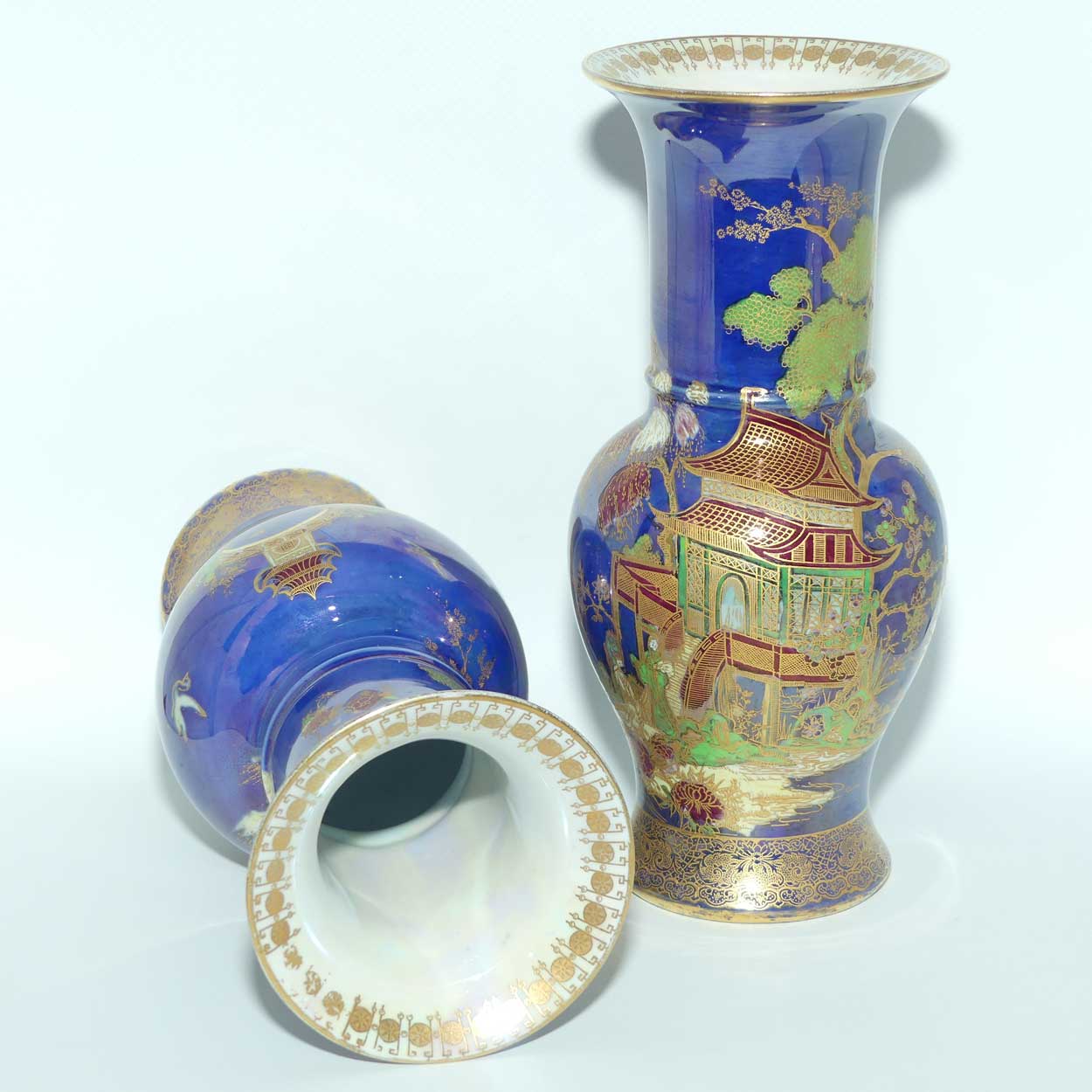 W & R Carlton Ware New Mikado pattern pair of vases on Blue Lustre Ground | 2814