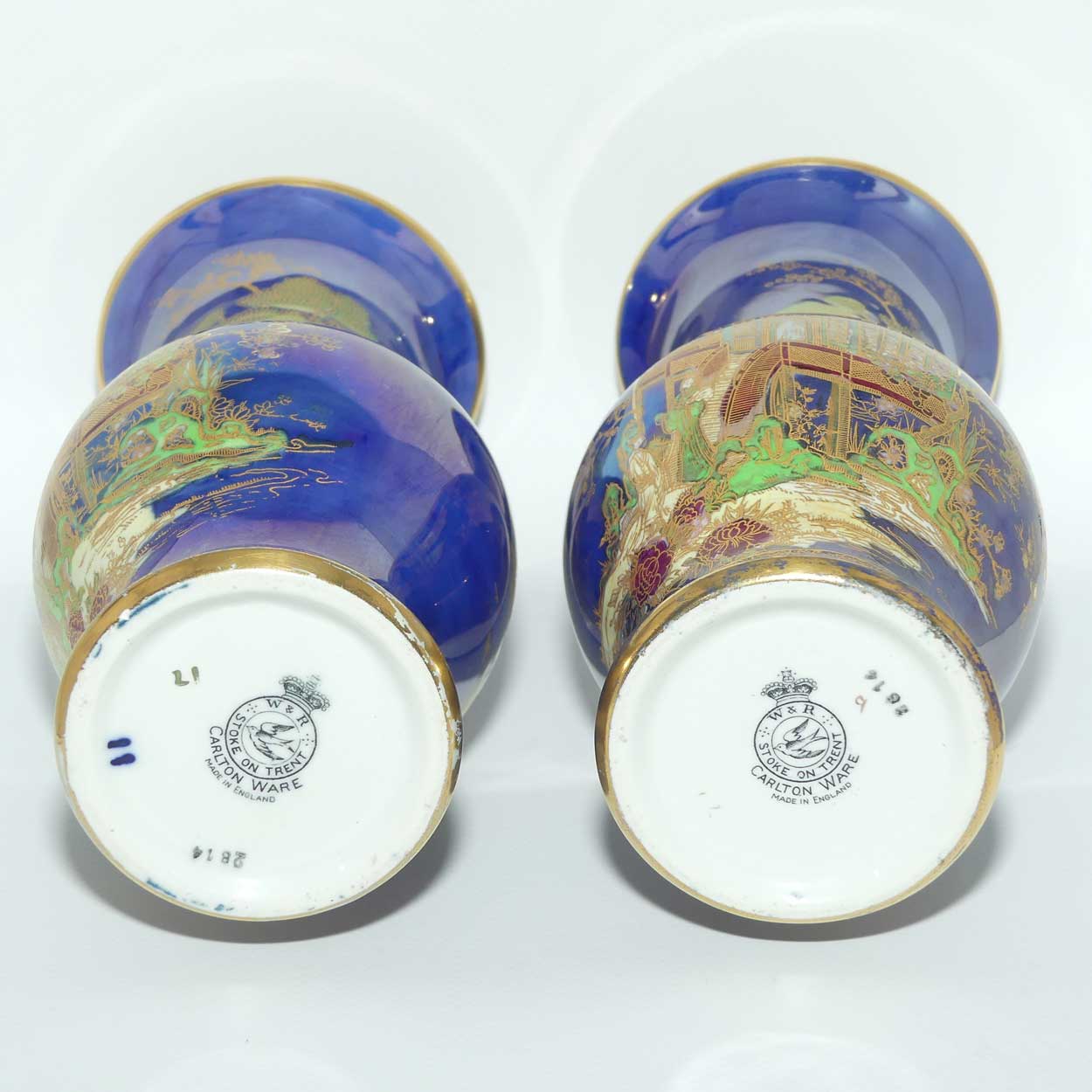 W & R Carlton Ware New Mikado pattern pair of vases on Blue Lustre Ground | 2814