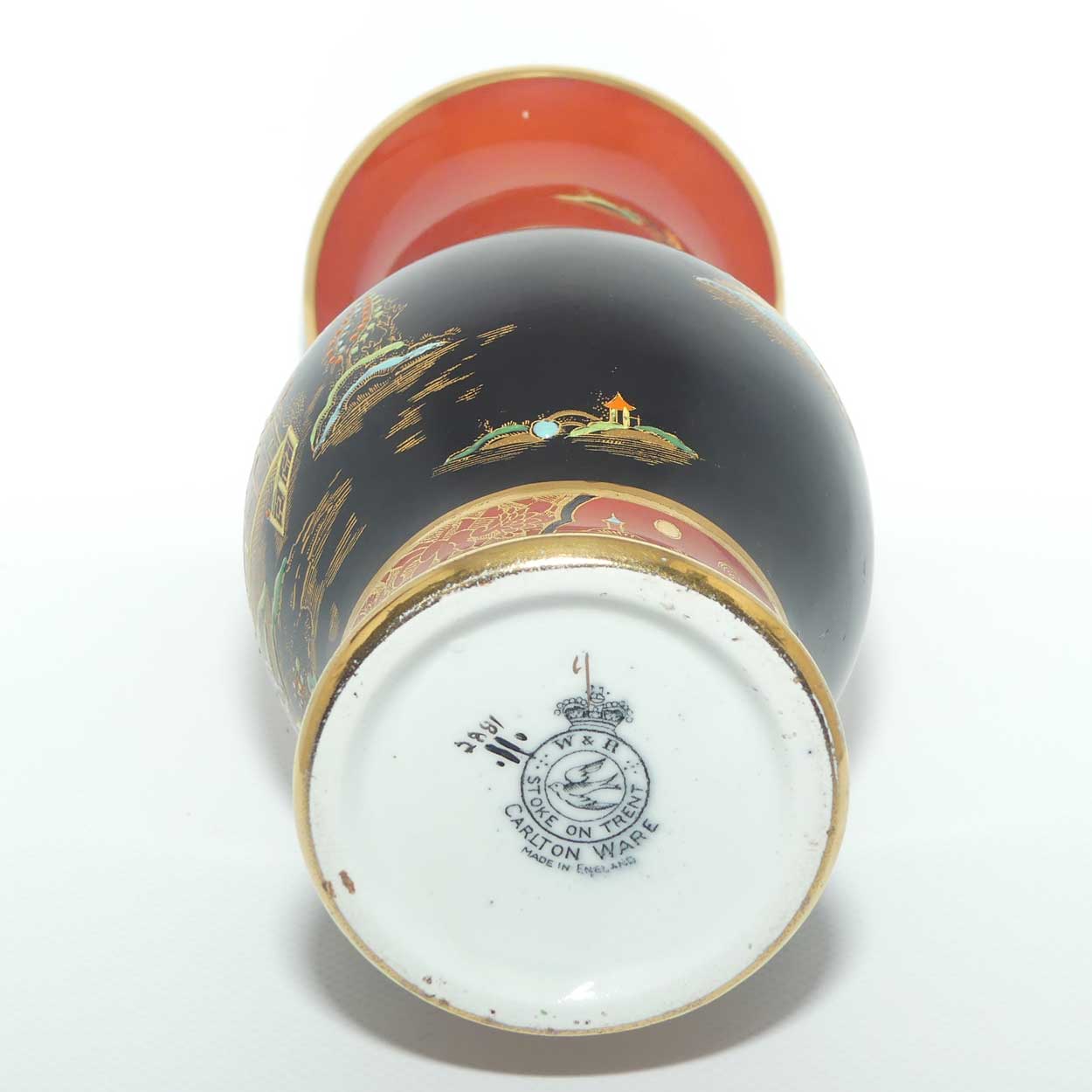 W & R Carlton Ware vase | Mikado pattern on Black and Terracotta | 2881