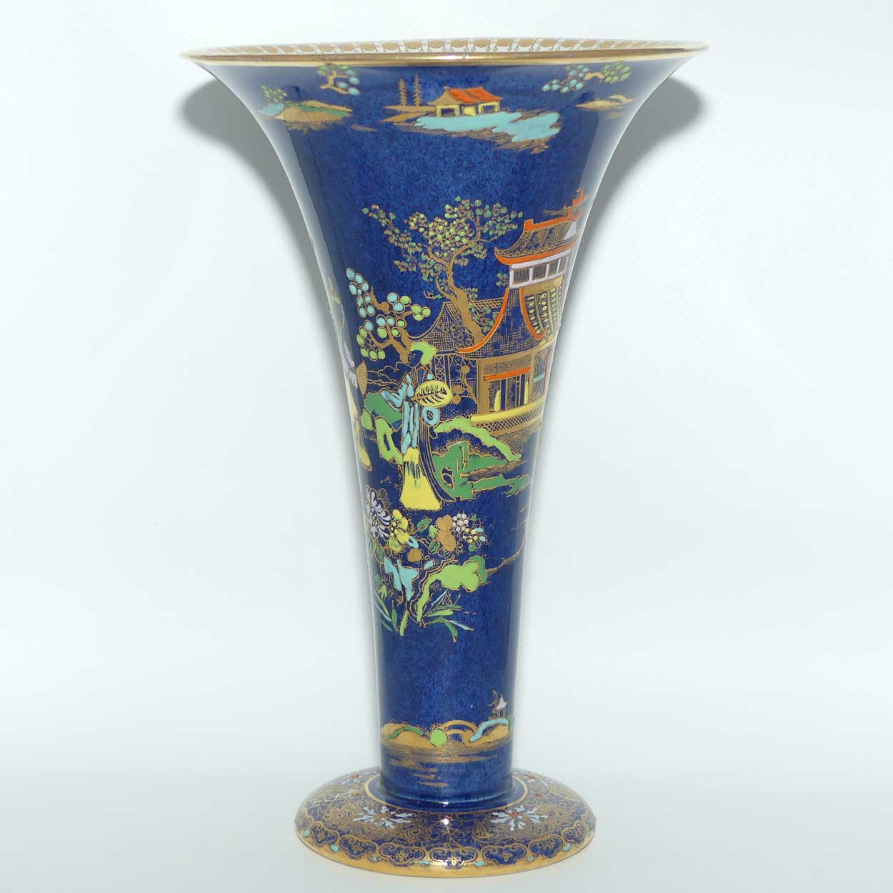 W & R Carlton Ware trumpet vase | Mikado pattern on Dark Blue ground