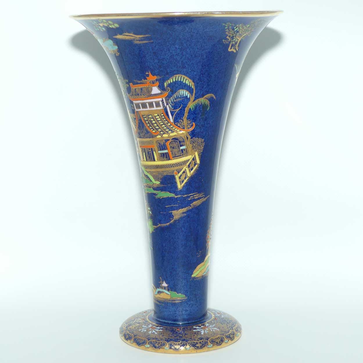 W & R Carlton Ware trumpet vase | Mikado pattern on Dark Blue ground