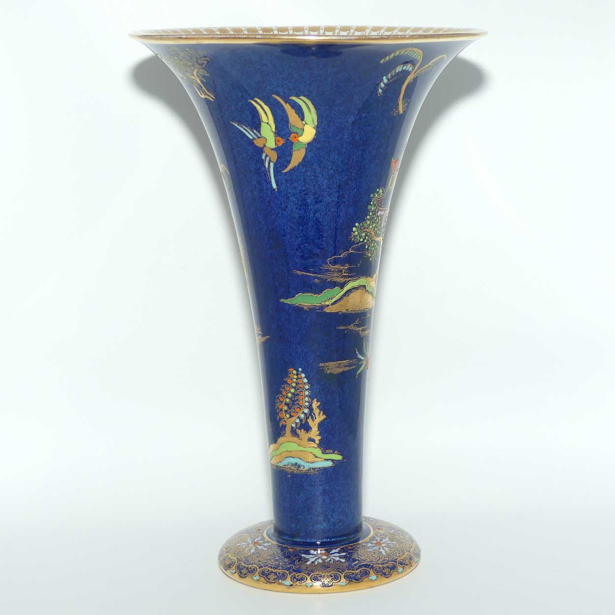 W & R Carlton Ware trumpet vase | Mikado pattern on Dark Blue ground