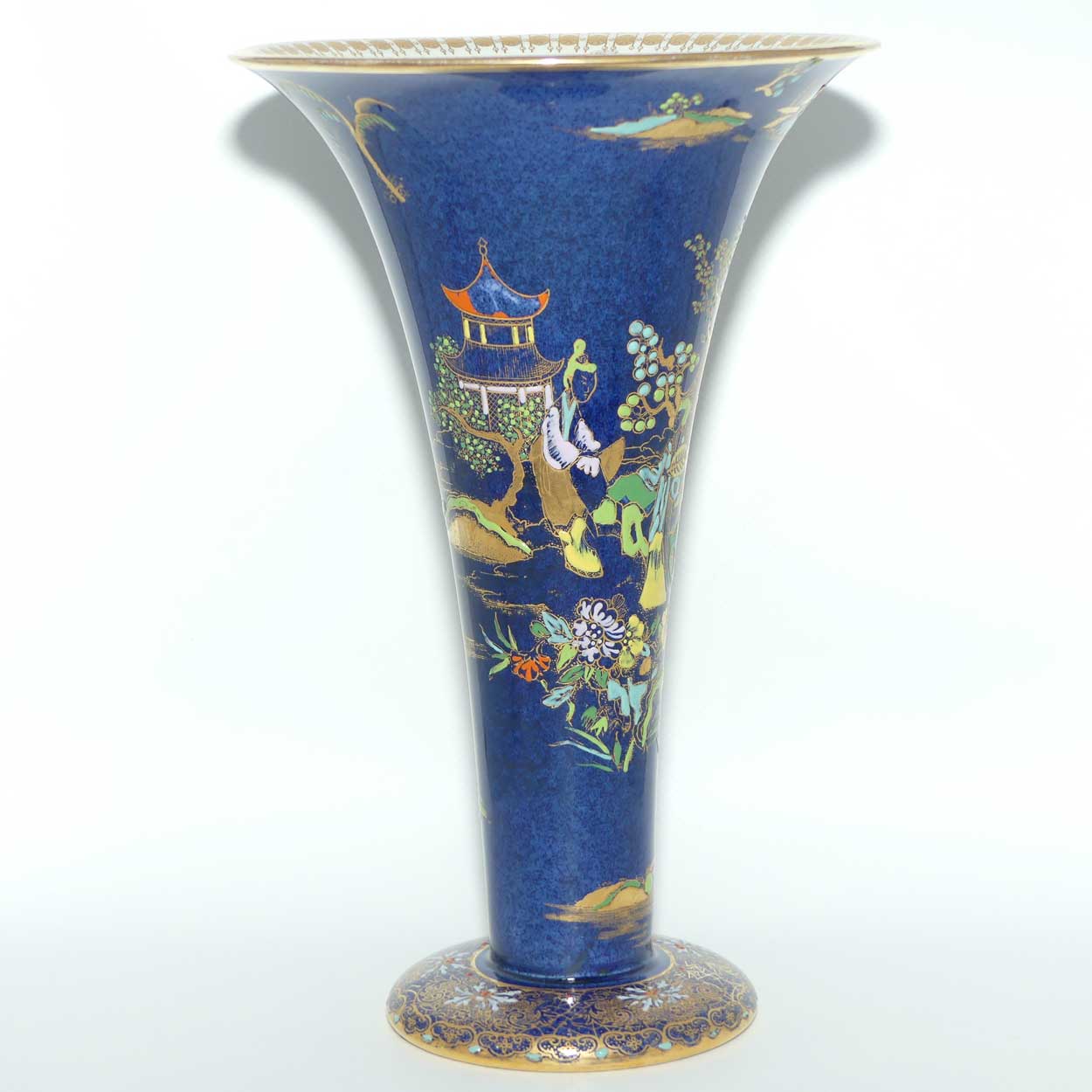 W & R Carlton Ware trumpet vase | Mikado pattern on Dark Blue ground