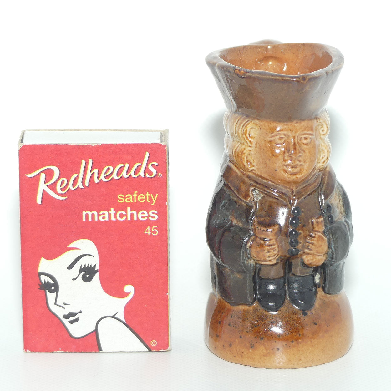 X8572 Royal Doulton Lambeth Harry Simeon The Standing Man Miniature toby | Sombre Face, Brown Waistcoat, Blue Jacket