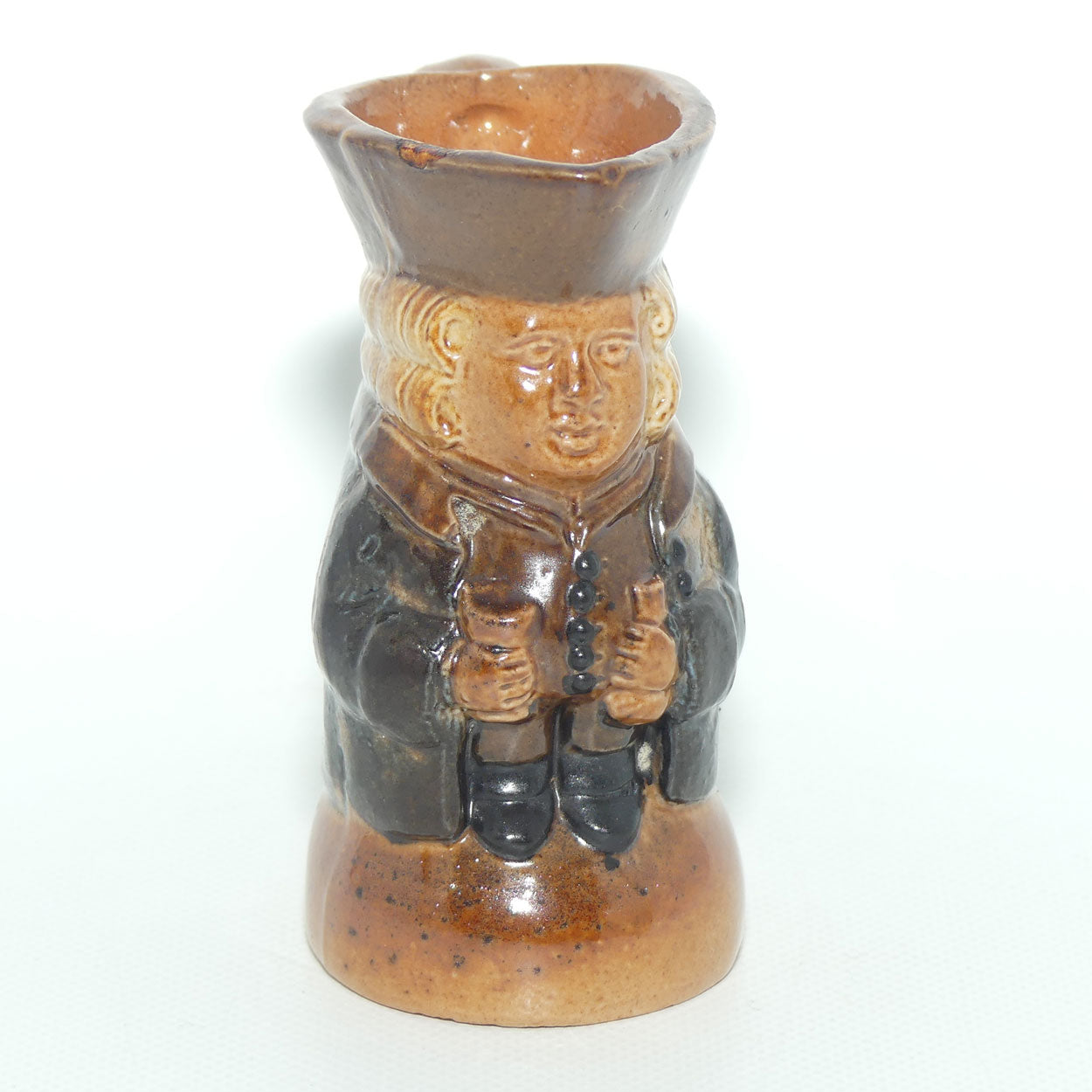 X8572 Royal Doulton Lambeth Harry Simeon The Standing Man Miniature toby | Sombre Face, Brown Waistcoat, Blue Jacket