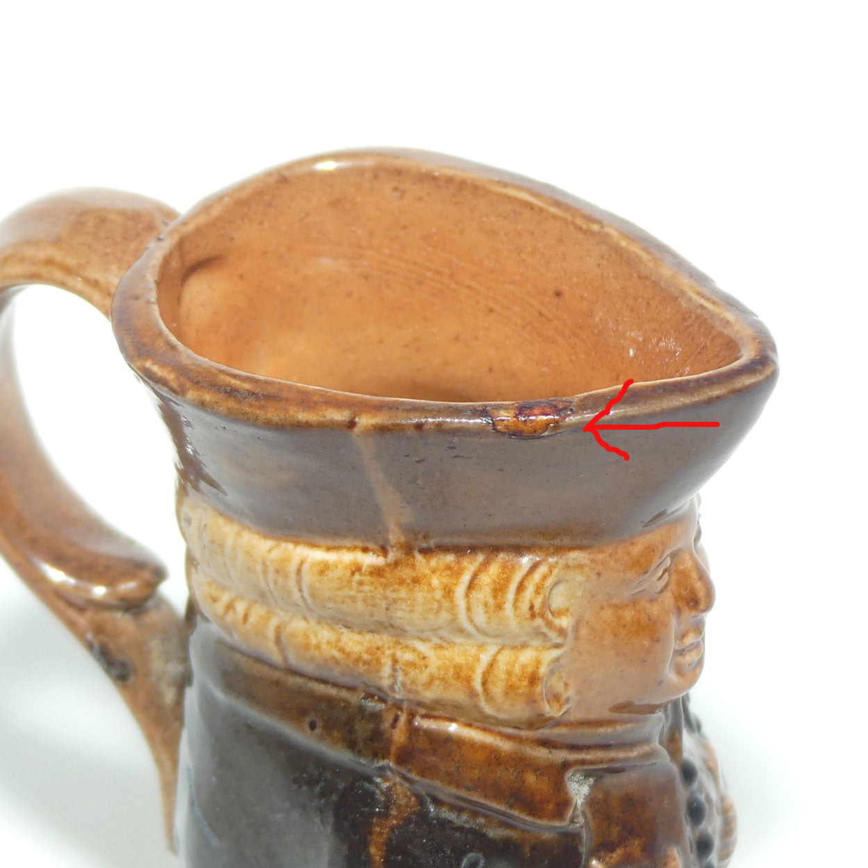 X8572 Royal Doulton Lambeth Harry Simeon The Standing Man Miniature toby | Sombre Face, Brown Waistcoat, Blue Jacket