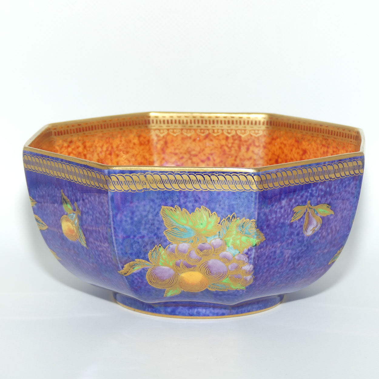 Wedgwood Lustre by Daisy Makeig Jones | Octagonal Bowl decorated with Strawberries and Fruit | Blue Fruit pattern Z5457