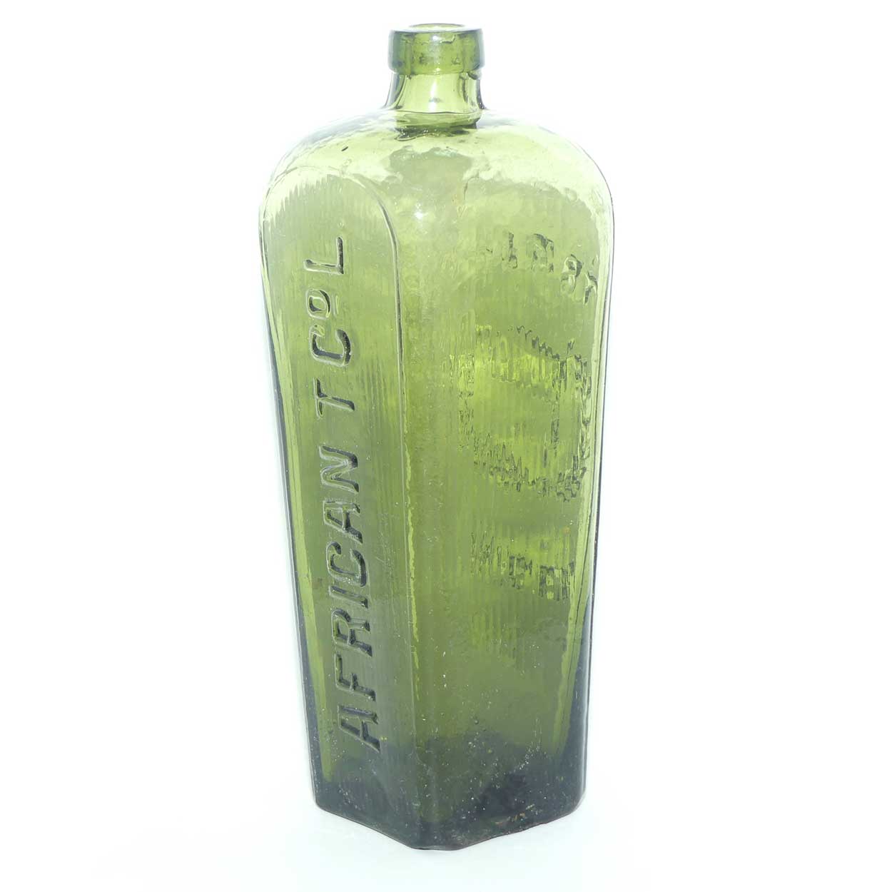 Antique African T Co L Embossed Flag in Wreath Dutch Gin Case Bottle