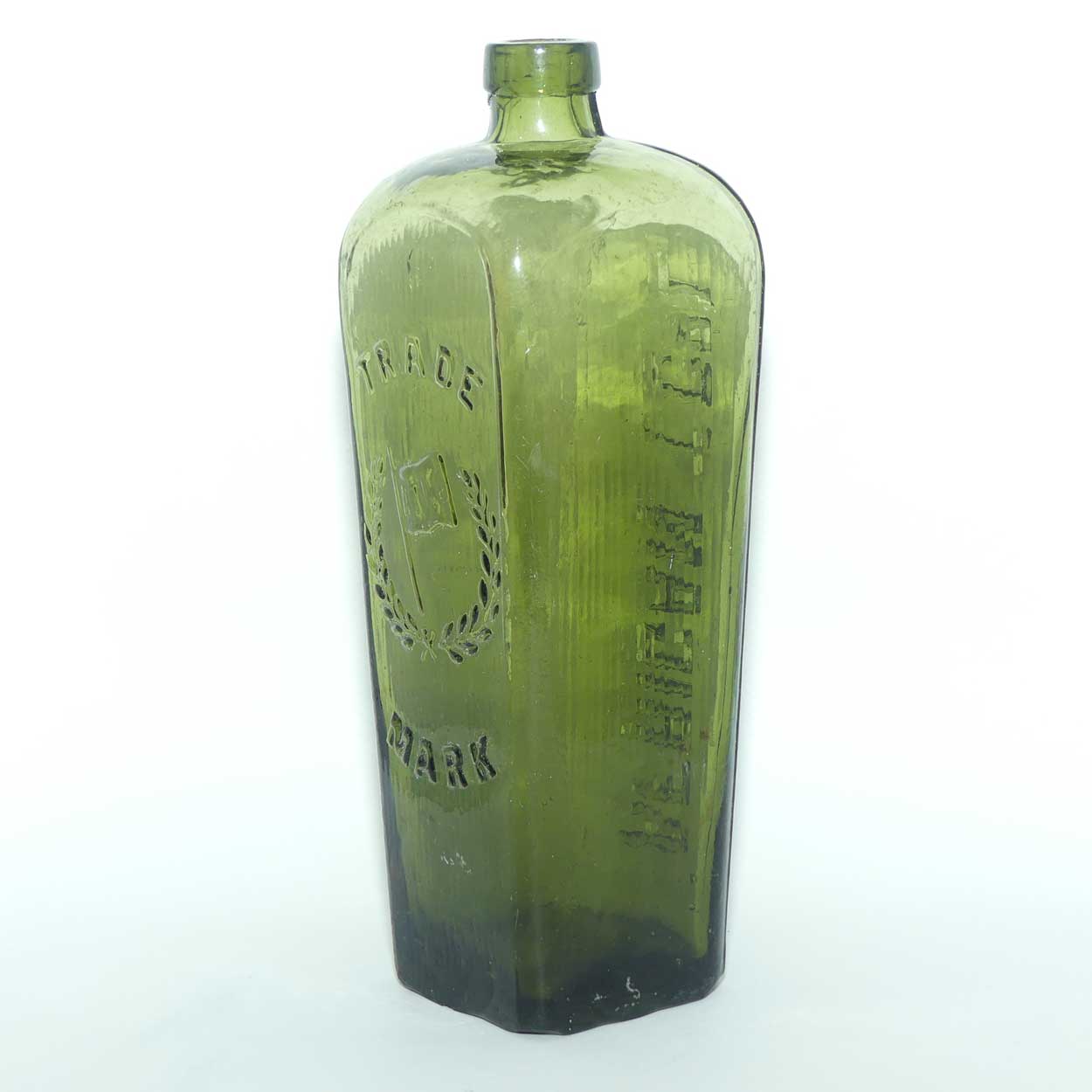 Antique African T Co L Embossed Flag in Wreath Dutch Gin Case Bottle