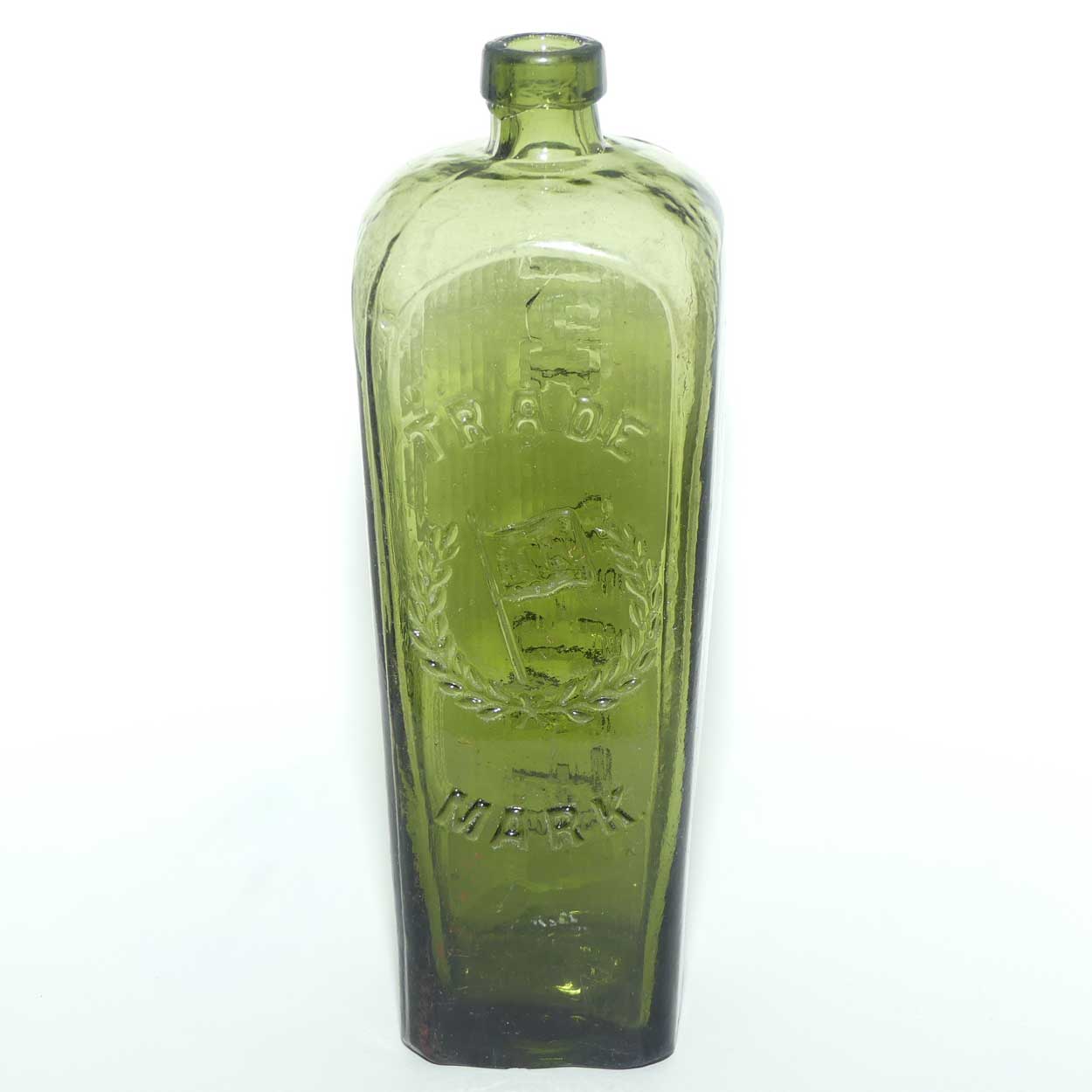 Antique African T Co L Embossed Flag in Wreath Dutch Gin Case Bottle