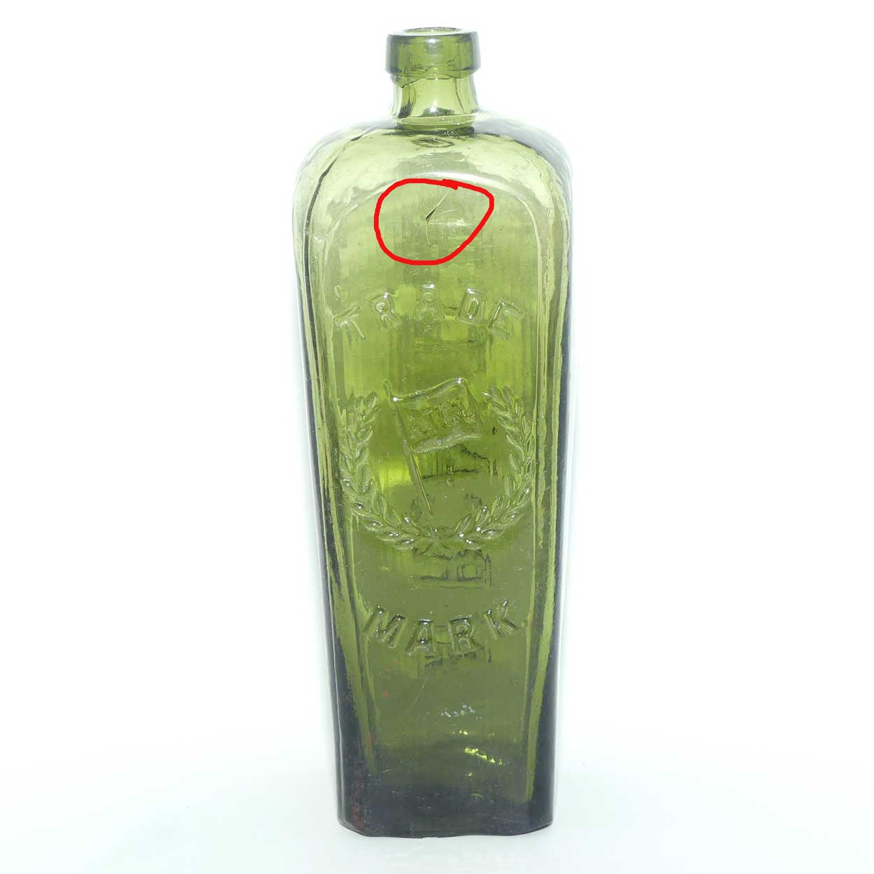 Antique African T Co L Embossed Flag in Wreath Dutch Gin Case Bottle